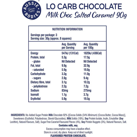 Aussie Bodies Lo Carb Chocolate Salted Caramel 90g