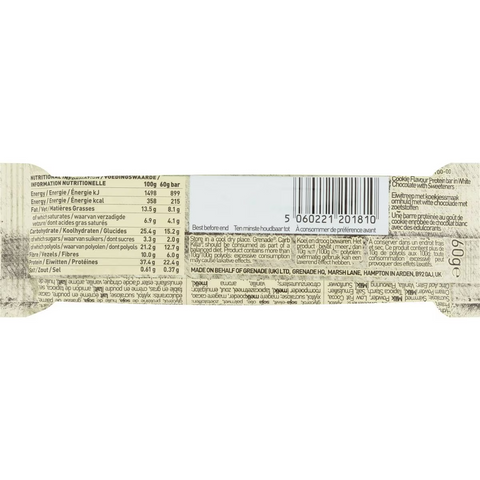 Grenade White Chocolate Cookie Flavour High Protein Bar 60g