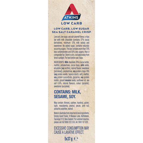 Atkins High Protein Sea Salt Caramel Crisp Bars 5 Pack