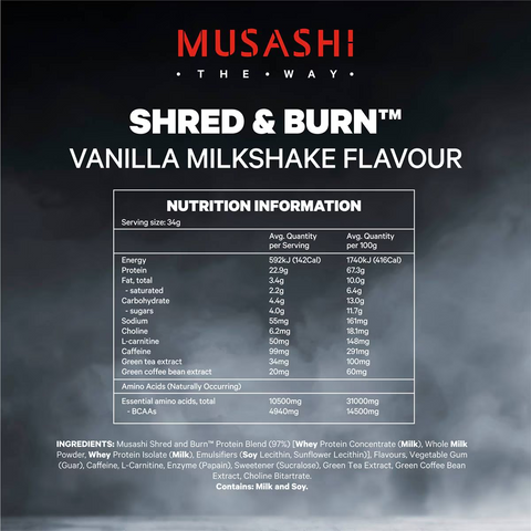 Musashi Shred & Burn Chocolate Milkshake Protein Powder 900g