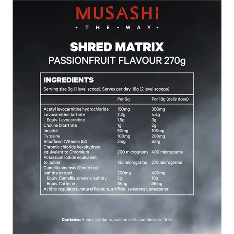 Musashi Shred Matrix Passionfruit Flavour, 30 Serves, 270g