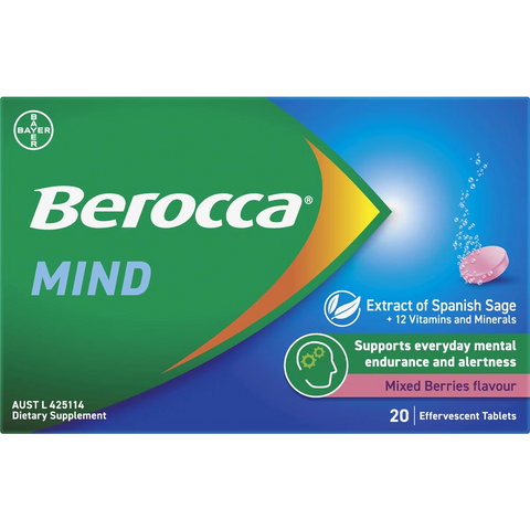 Berocca Mind Effervescent Tablets Mixed Berry Flavour 20 Pack