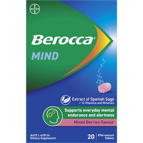 Berocca Mind Effervescent Tablets Mixed Berry Flavour 20 Pack