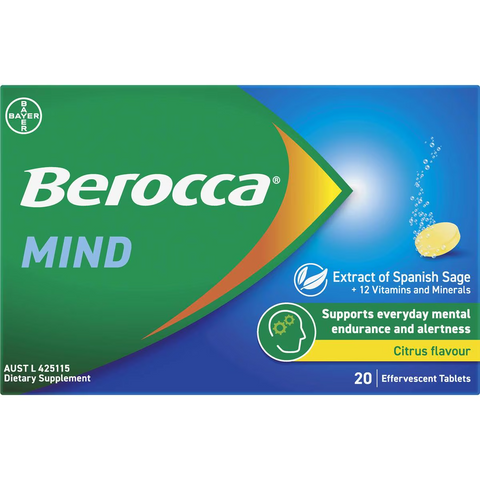 Berocca Mind Effervescent Tablets Citrus Flavour 20 Pack