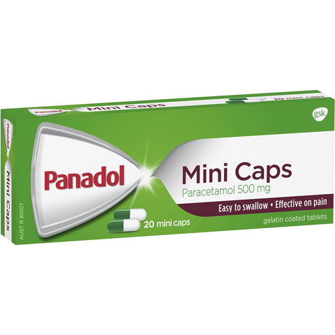 Panadol Mini Caps For Pain Relief Paracetamol 500mg 20 Pack