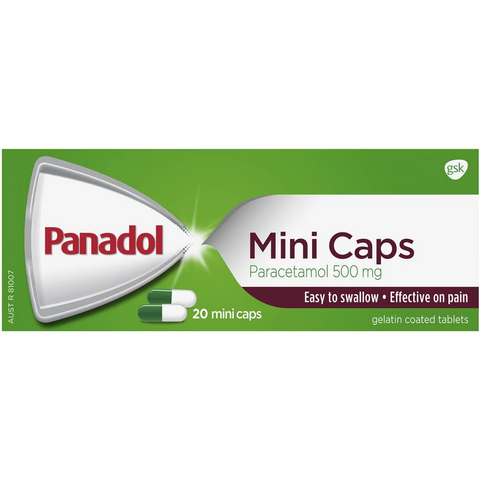 Panadol Mini Caps For Pain Relief Paracetamol 500mg 20 Pack