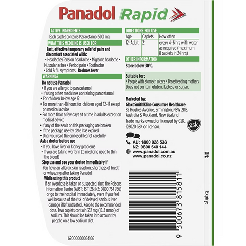 Panadol Rapid For Fast Pain Relief With Paracetamol 500mg 10 Pack