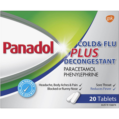 Panadol Cold & Flu Plus Decongestant Plus Paracetamol 500mg 20