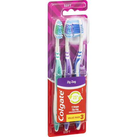 Colgate Manual Toothbrush Zig Zag Interdental Clean Soft Value 3 Pack