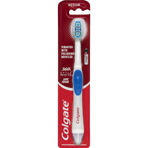 Colgate 360 Whitening Toothbrush Optic White Battery Power Med Each