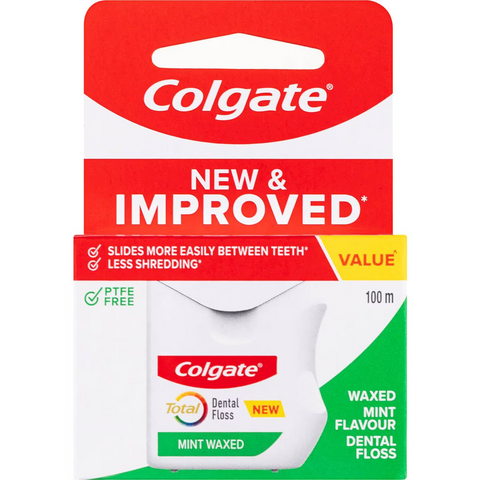 Colgate Dental Floss Waxed 100m Mint Flavour Each