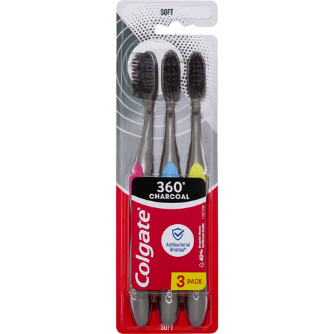 Colgate Toothbrush 360 Charcoal Spiral Soft 3 Pack