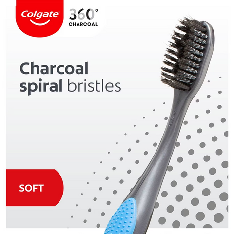 Colgate Toothbrush 360 Charcoal Spiral Soft 3 Pack