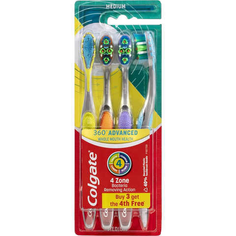 Colgate Toothbrush 360 Advanced Medium 4 Pack