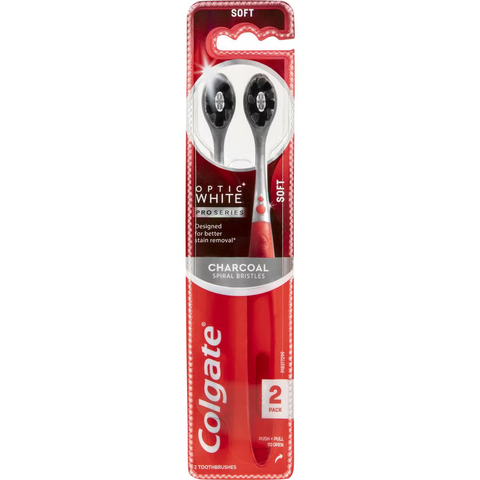 Colgate Optic White Charcoal Toothbrush Soft 2 Pack