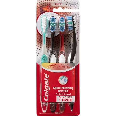 Colgate Toothbrush 360 Advanced Optic White Soft 4 Pack