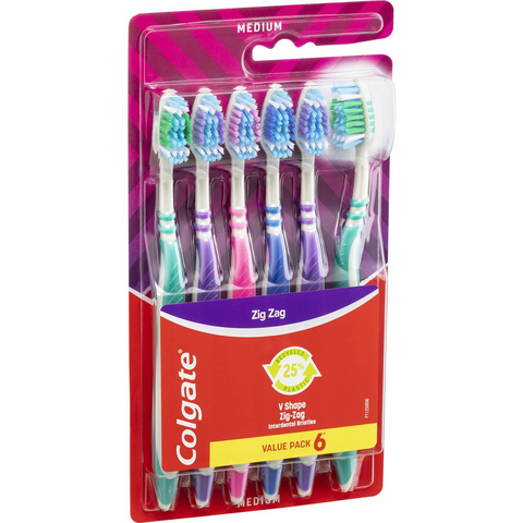 Colgate Manual Toothbrush Zig Zag Interdental Clean Med Value 6 Pack