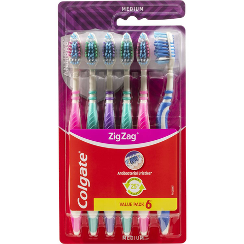 Colgate Manual Toothbrush Zig Zag Interdental Clean Med Value 6 Pack