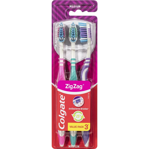 Colgate Manual Toothbrush Zig Zag Interdental Clean Med Value 3 Pack