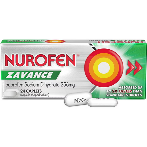 Nurofen Zavance Fast Pain Relief Caplets 256mg Ibuprofen 24 Pack