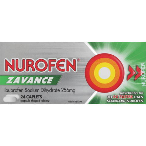 Nurofen Zavance Fast Pain Relief Caplets 256mg Ibuprofen 24 Pack