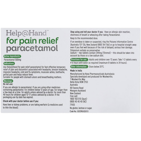 Help@hand For Pain Relief Paracetamol 500mg Rapid Release Tablets 20 Pack