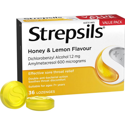 Strepsils Double Antibacterial Soothing Throat Lozenge Honey & Lemon 36 Pack