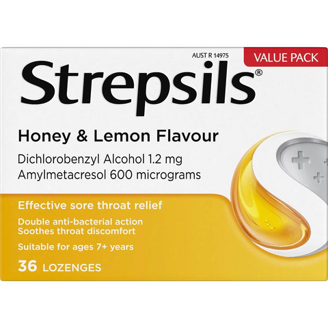 Strepsils Double Antibacterial Soothing Throat Lozenge Honey & Lemon 36 Pack