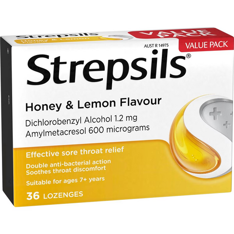 Strepsils Double Antibacterial Soothing Throat Lozenge Honey & Lemon 36 Pack