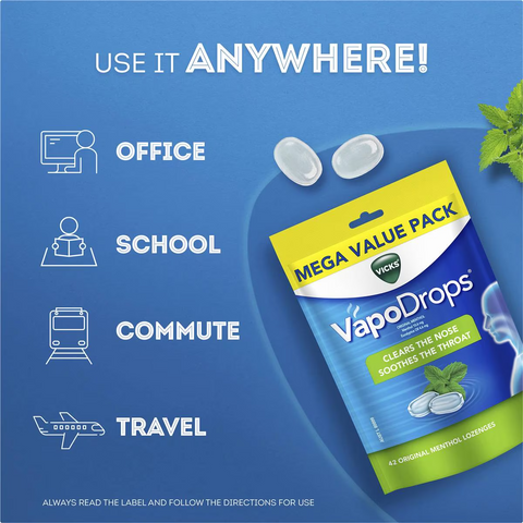 Vicks Vapodrops Throat Lozenges Original 42 Pack