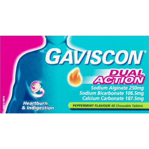 Gaviscon Dual Action Heartburn & Indigestion Chewable Tablets 48 Pack