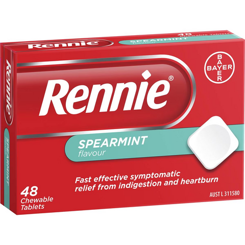 Rennie Indigestion & Heartburn Relief Spearmint Chewable Tablets 48 Pack