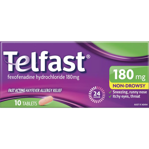 Telfast Hayfever Allergy Relief 180mg Non Drowsy Tablets 10 Pack