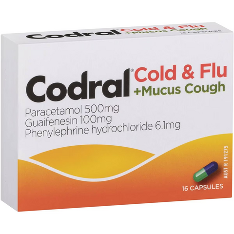 Codral Cold & Flu + Mucus Cough Capsules 16 Pack