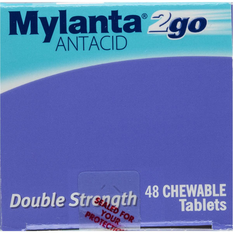 Mylanta 2go Antacid Double Strength Chewable Tablets Lemon Mint 48