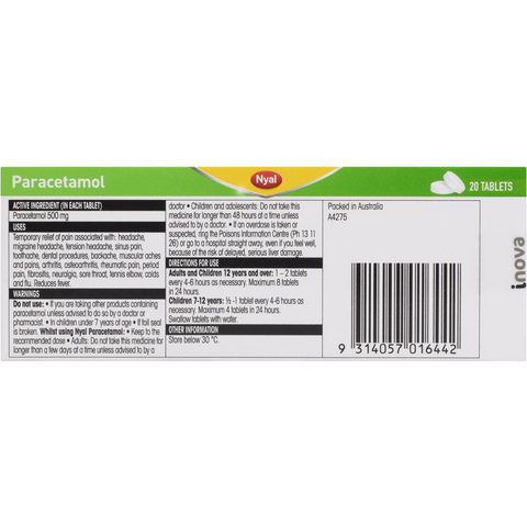 Nyal Paracetamol Tablets 20 Pack