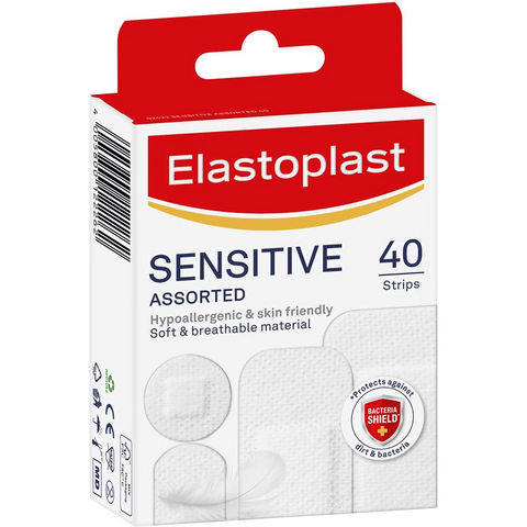 Elastoplast Sensitive Assorted White Plasters For Wound Protection 40 Pack