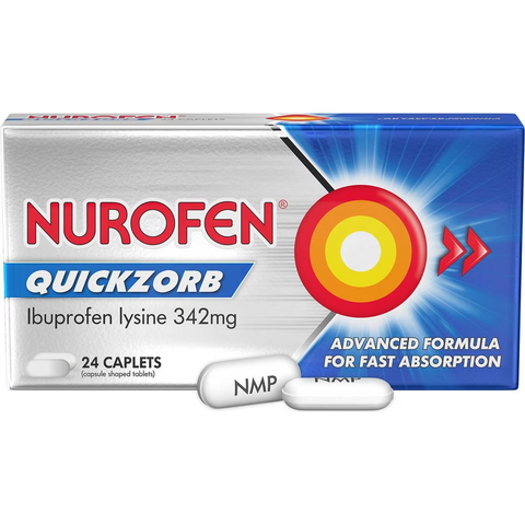 Nurofen Quickzorb Fast Pain Relief Caplets Ibuprofen Lysine 342mg 24