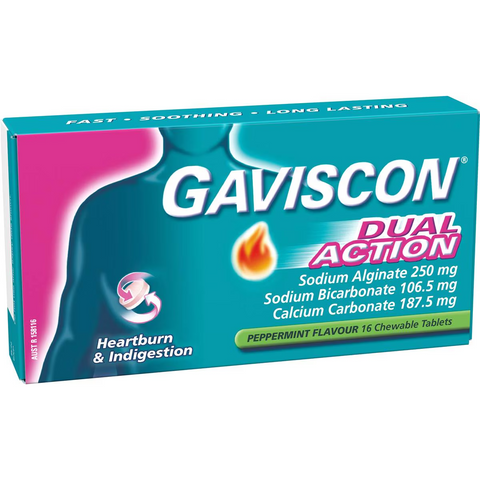 Gaviscon Dual Action Heartburn & Indigestion Chewable Tablets 16 Pack