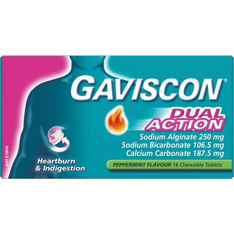 Gaviscon Dual Action Heartburn & Indigestion Chewable Tablets 16 Pack