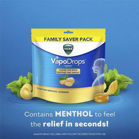 Vicks Vapodrops Butter Menthol Lozenges 70 Pack