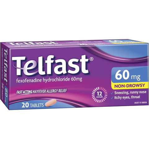 Telfast Hayfever Allergy Relief 60mg Antihistamine Tablets 20 Pack