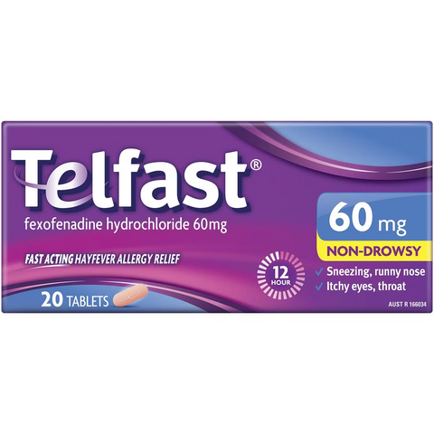 Telfast Hayfever Allergy Relief 60mg Antihistamine Tablets 20 Pack