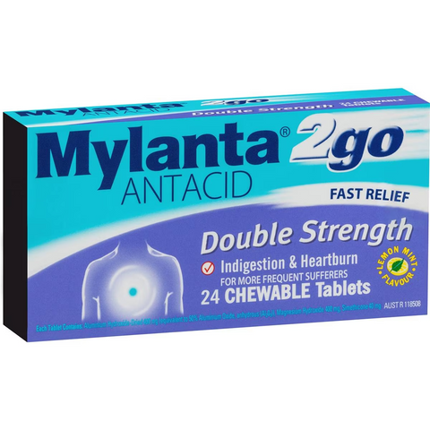 Mylanta 2go Antacid Double Strength Chewable Tablets Lemon Mint 24