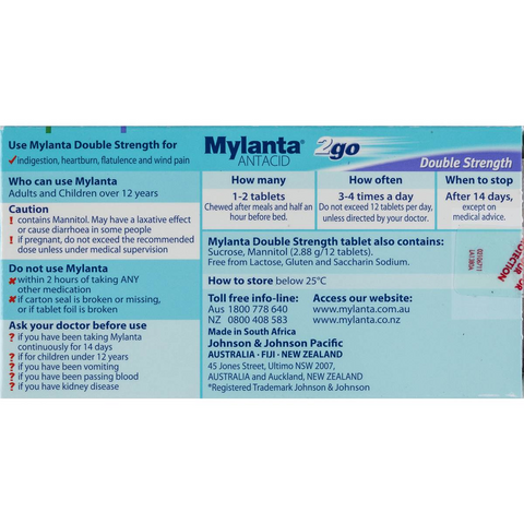 Mylanta 2go Antacid Double Strength Chewable Tablets Lemon Mint 24