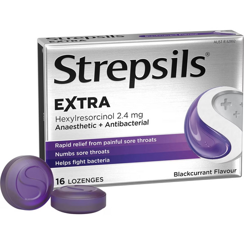 Strepsils Extra Blackcurrant Sore Throat Fast Numbing Throat Lozenges 16 Pack