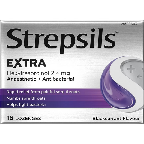 Strepsils Extra Blackcurrant Sore Throat Fast Numbing Throat Lozenges 16 Pack