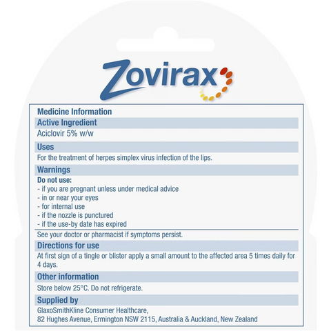 Zovirax Cold Sore Cream 2g