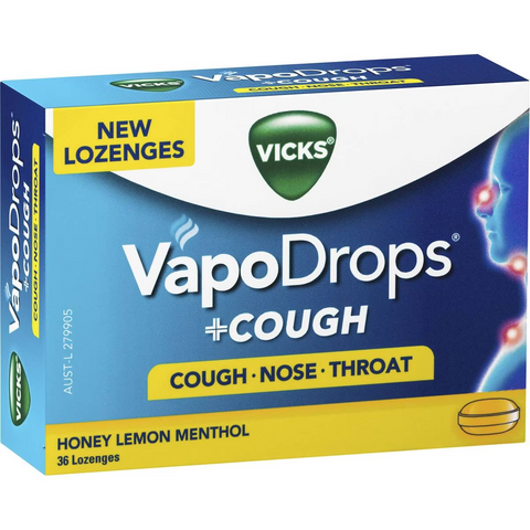 Vicks Vapodrop & Cough Sore Throat Lozenges Honey Lemon 36 Pack