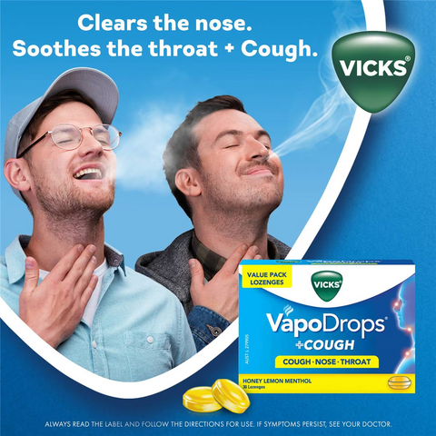 Vicks Vapodrop & Cough Sore Throat Lozenges Honey Lemon 36 Pack